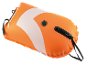 Orange swimming buoy with handle and inflation valve.