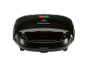 Black sandwich maker with a red and green indicator light and a logo on the lid.