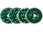 Four green and white diamond cutting discs with product specifications and safety icons.