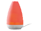 Aroma diffuser with orange LED light and white base, featuring control buttons.