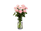 Bouquet of pink roses in a glass vase with water.