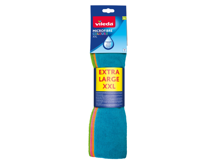 Pack of 4 extra large colored microfiber cloths.