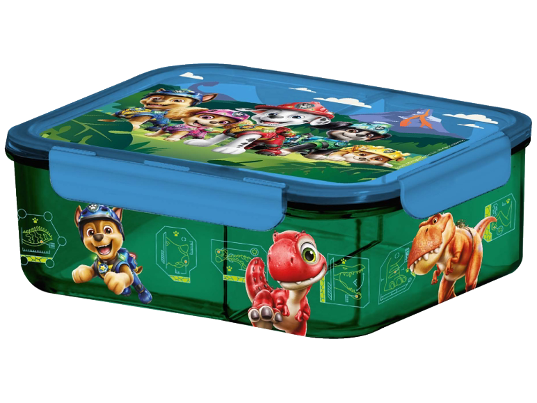 Lunch box with puppy and dinosaur motifs