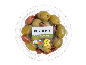 Pack of mixed green and dark pitted olives.