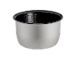Rice cooker inner pot with measurement markings in cups and liters.
