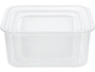 Set of three transparent, rectangular plastic food storage containers, nested inside each other.