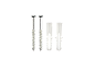 Two screws and two white wall plugs on a black background.