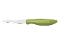 Green kitchen knife with a metal blade, ideal for peeling or cutting.