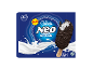 Box of 4 ice cream sticks, with chocolate coating and cookie pieces.