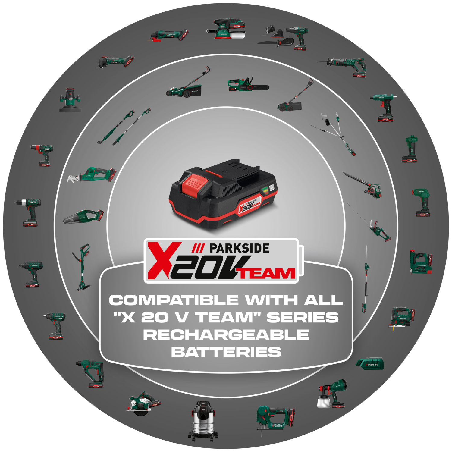 X 20 V TEAM: Compatible with all X 20 V TEAM series rechargeable batteries.