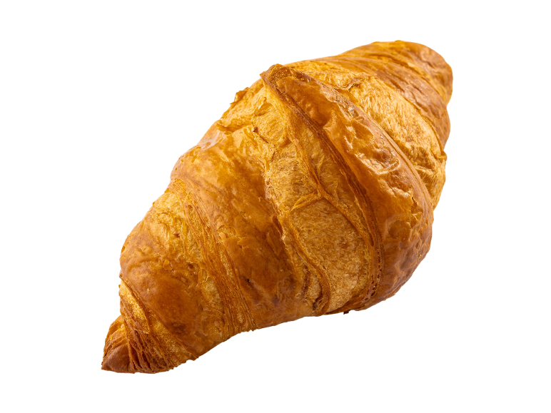 A golden, crispy croissant on a black background.