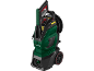 Pressure washer in green and black with red accents and wheels.
