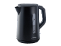 Matte black electric kettle with a water level indicator from 0.5L to 1.7L.