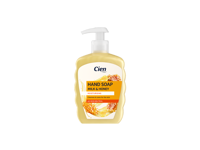 Milk & honey hand soap with dispenser, moisturizing and pH-skin neutral.