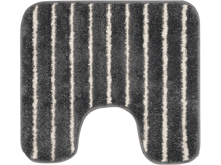 U-shaped bath mat with grey and white stripes.