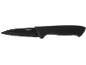 Black fixed-blade knife with 'STAINLESS STEEL' text on the blade.
