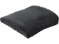 Dark grey ergonomic lumbar cushion made of soft fabric.