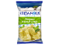 Oregano flavour crisps, Greek style, with a seascape in the background.