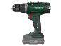 Green and black cordless drill with battery, featuring torque settings.