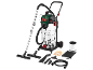 Wet and dry vacuum cleaner with accessories, including nozzles and filters.