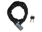 Bicycle security chain with black fabric cover and two keys.