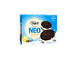Box of chocolate cookie sandwich ice creams with vanilla filling, 4 pieces.