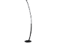 LED table lamp with a curved black body and a white light strip.