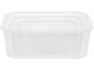 Set of three clear plastic food containers, nested inside each other.