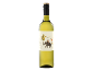 White wine bottle with a whimsical label featuring an elephant, two people, and grapes.