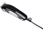 Black and silver hair clipper with an orange switch and a power cord.