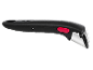 Detachable black pan handle with a red release button.