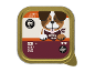 Dog food packaging with poultry and vegetables, approved by vets.
