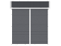 Grey double door with horizontal panels and a white frame.