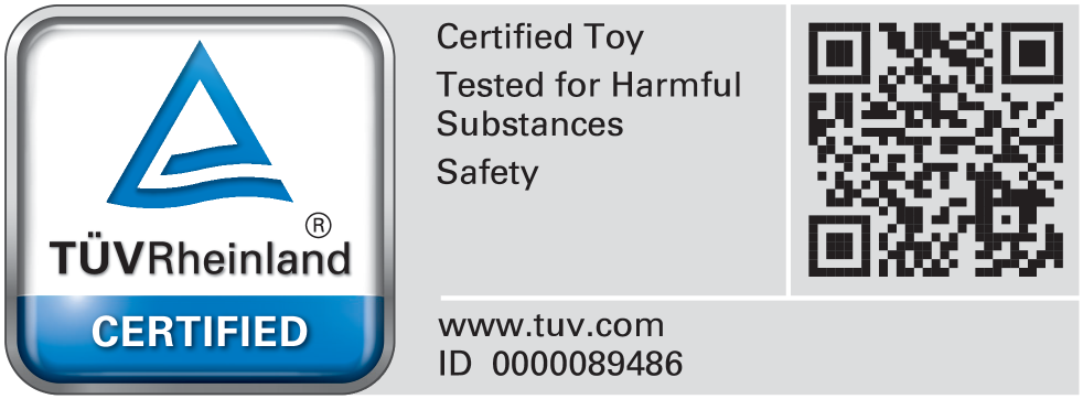 Certified Toy, Tested for Harmful Substances and Safety. ID 0000089486.