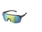 Black sports sunglasses with iridescent lenses, marked 'Made in China 12/2024' and 'CAT.3'