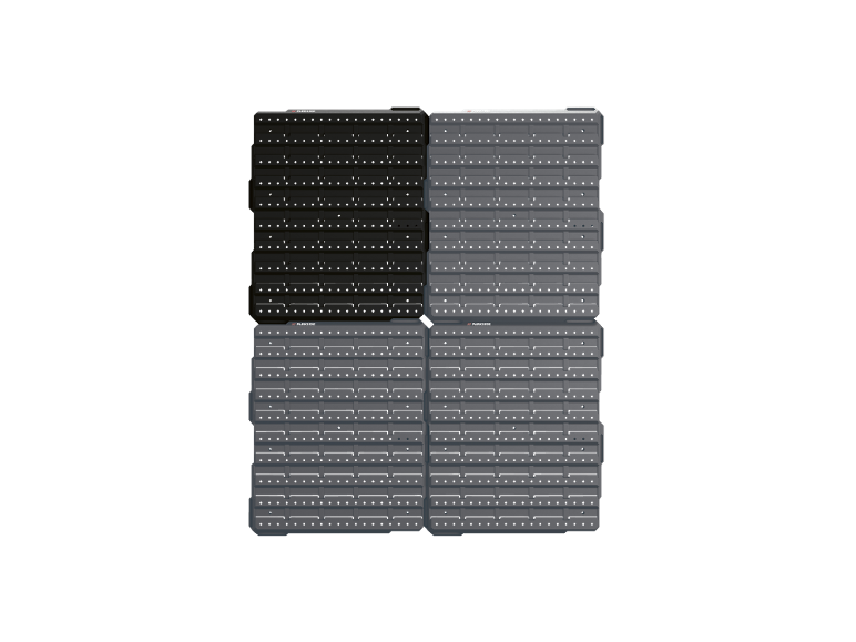 Four Parkside tool wall panels, two black and two grey, arranged in a square.