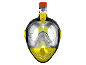 Yellow and black full-face snorkeling mask with a red snorkel.