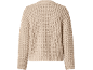 Women's beige knitted sweater with long sleeves and a round neck.