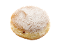 Doughnut with powdered sugar and jam filling.