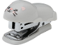 Stapler in the shape of a gray cat with a drawn face.