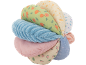 Soft, multicolored baby ball toy with various patterns and textures.