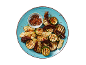 Grilled vegetables with zucchini, eggplant, artichokes, and sun-dried tomatoes, with spices.