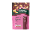 Pink and green pouch of cashew and cranberry mix, with nutritional information.