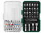 Screwdriver bit set with various sizes of flat, Phillips, Pozidriv, Torx, and hex bits.