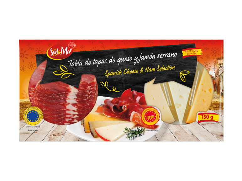 Spanish tapas selection with serrano ham and cheeses, 150g.