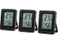 Three digital thermometers displaying 27.9°C and 56% humidity with a happy face icon