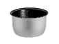 Rice cooker inner pot with measurement markings in cups and liters.