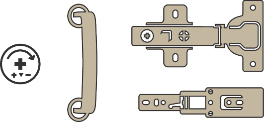 Adjustment symbols and furniture hinges