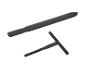 Black silicone spatula and T-shaped dough scraper on a black background.