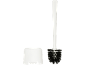 White toilet brush with black bristles and a white holder.